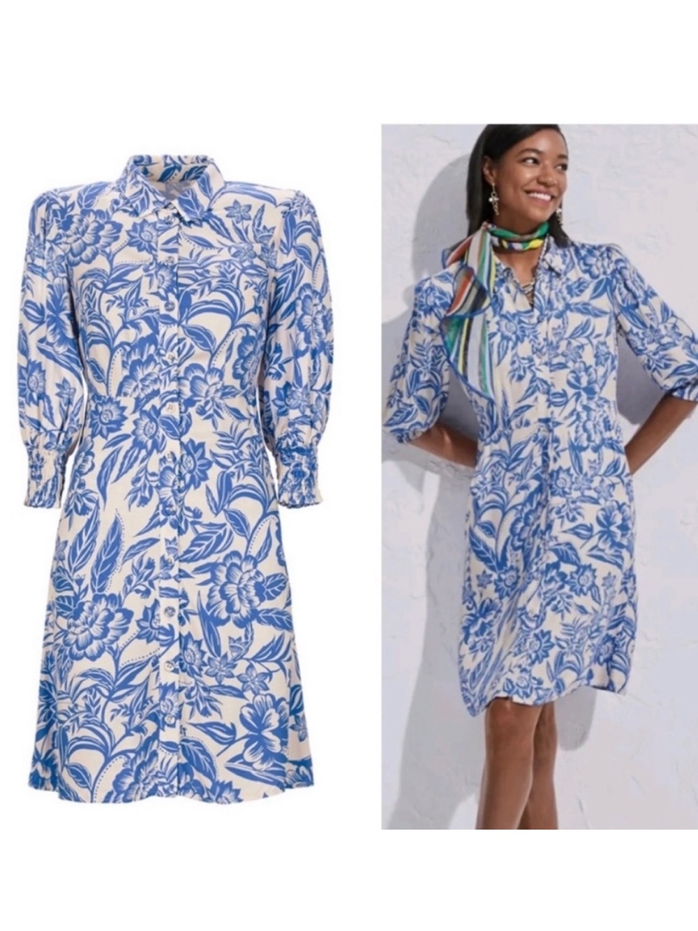 Cabi 6149 Athena dress Blue & Cream floral Size Large D136